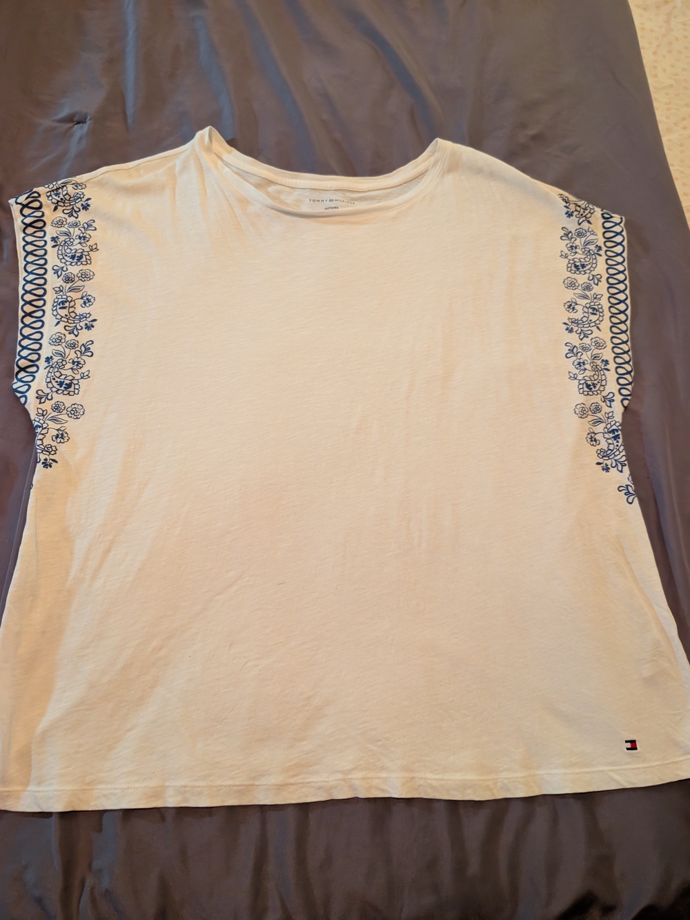 Tommy Hilfiger White Tee with Blue Floral Trim